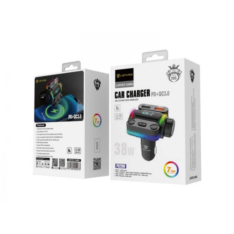 شارژر فندکی وایرلس و پلیر فندکی سه پورت مدل CA886 برند Lenyes
