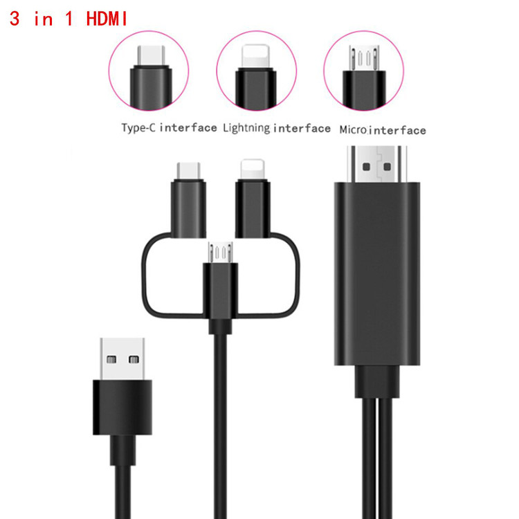 کابل تبدیل MHL HDTV مدل 3in1 مخصوص انتقال تصویر موبایل به تلویزیون